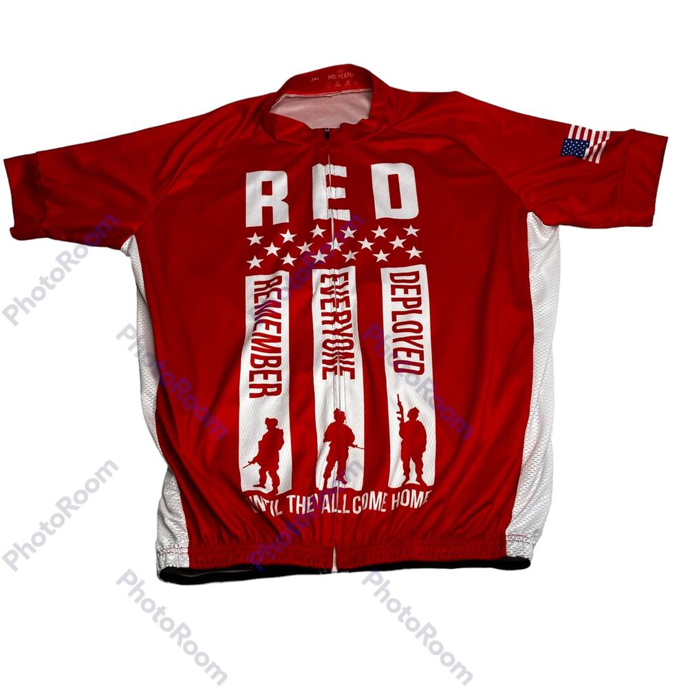 Bicycle Booth Cycling Jersey Red Mens SZ 3XL Until They All Come Home Patriotic